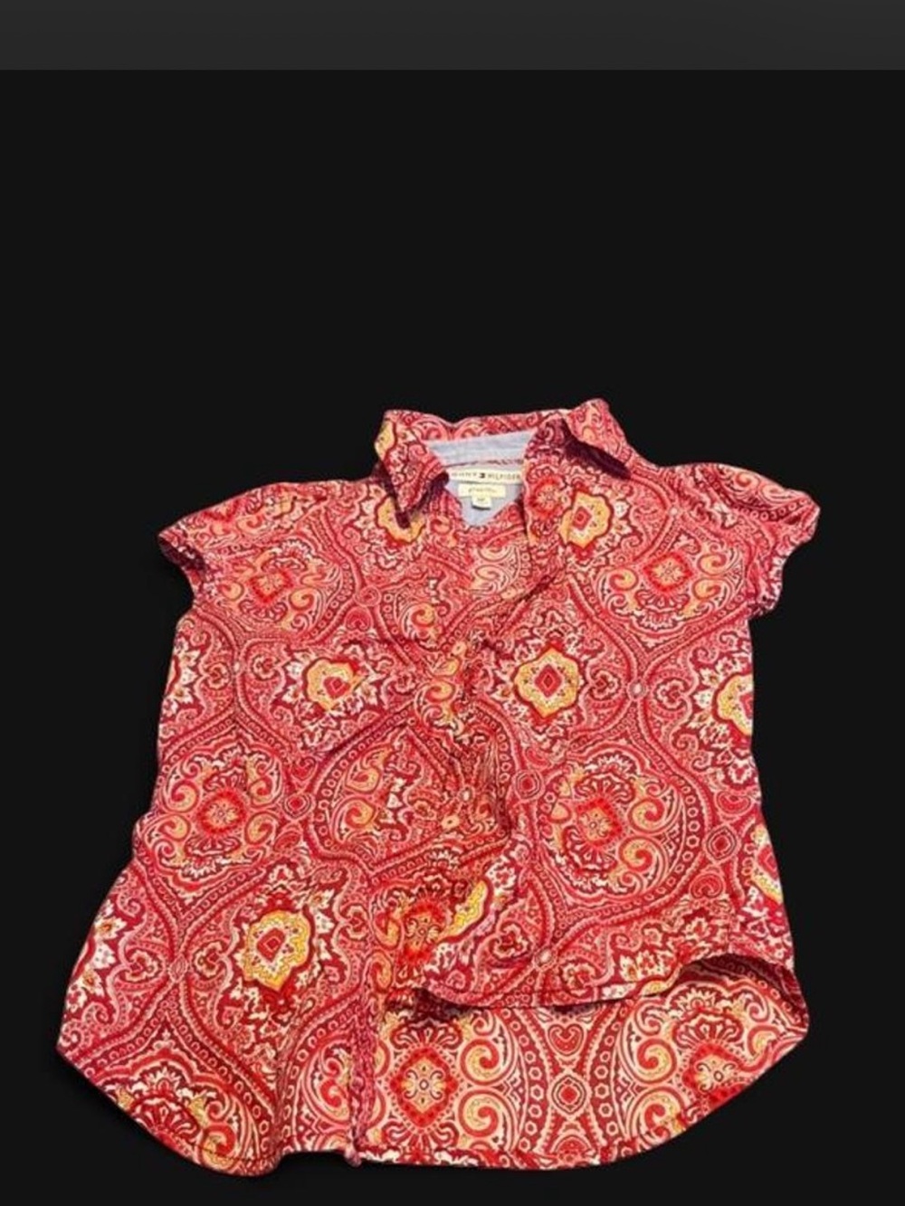 Tommy Hilfiger Red Paisley Short-Sleeve Button Front Top